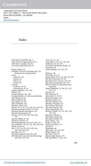 Cambridge University Press 978-1-107-13864-3 — the Israeli Settler Movement Sivan Hirsch-Hoefler , Cas Mudde Index More Information
