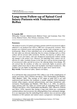 Long-Term Follow-Up of Spinal Cord Injury Patients with Vesicoureteral