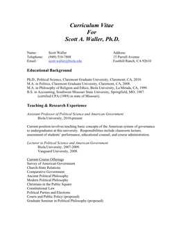 Curriculum Vitae for Scott A. Waller, Ph.D