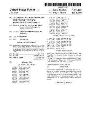 United States Patent (19) 11 Patent Number: 6,071,531 Jona Et Al