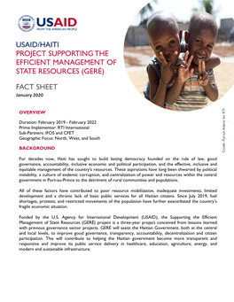 USAID/Haiti GERE Fact Sheet