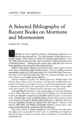 A Selected Bibliography of Recent Books on Mormons and Mormonism