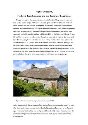 Higher Uppacott, Medieval Transhumance and the Dartmoor