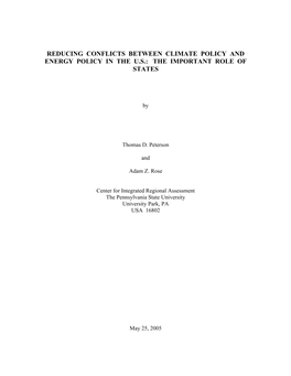 Reducing Conflicts Between Climate Policy and Energy Policy in the Us