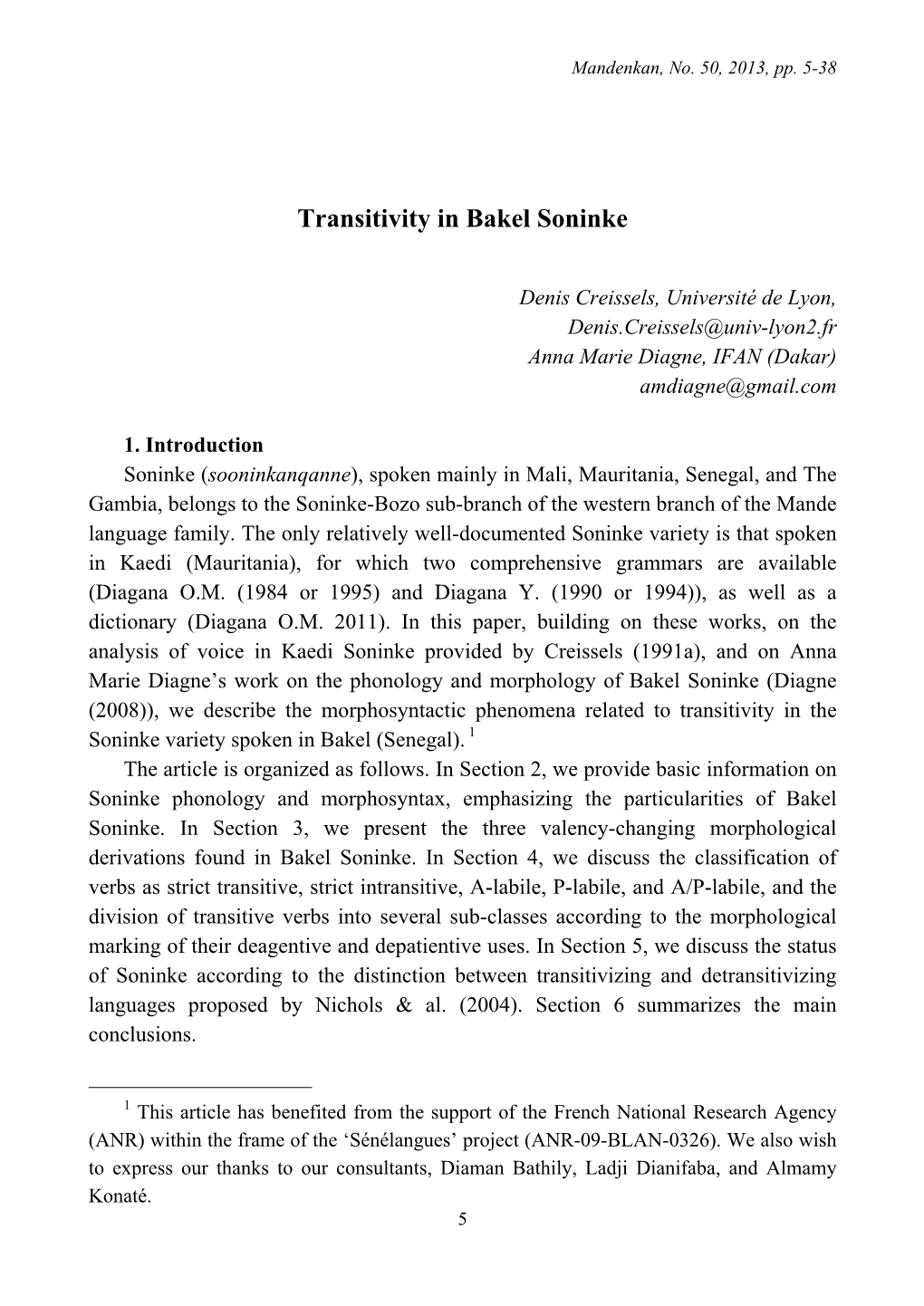 Transitivity in Bakel Soninke