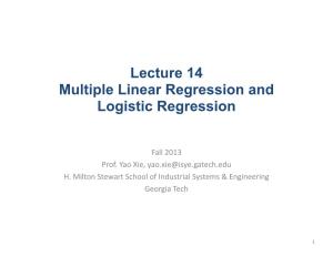 Lecture 14 Multiple Linear Regression and Logistic Regression