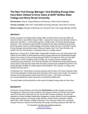 How Building Energy Data Have Been Utilized to Drive Value at SUNY Buffalo State College and Stony Brook University