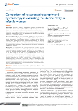 Comparison of Hysterosalpingography and Hysteroscopy in Evaluating the Uterine Cavity in Infertile Women