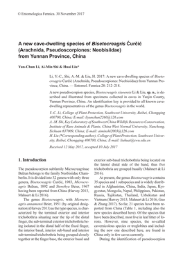 (Arachnida, Pseudoscorpiones: Neobisiidae) from Yunnan Province, China