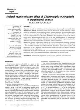 Skeletal Muscle Relaxant Effect of Skeletal Muscle Relaxant Effect Of