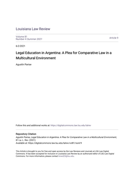 Legal Education in Argentina: a Plea for Comparative Law in a Multicultural Environment
