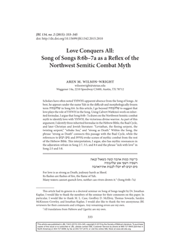 Love Conquers All: Song of Songs 8:6B–7A As a Reflex of the Northwest Semitic Combat Myth