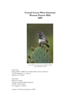 Coastal Cactus Wren Summary Final Report