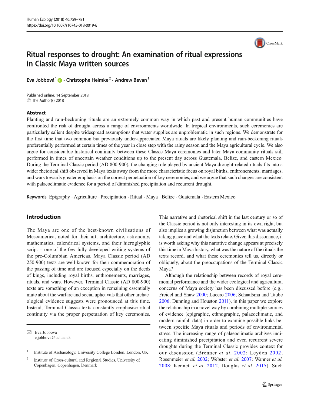 Ritual Responses to Drought: an Examination of Ritual Expressions in Classic Maya Written Sources