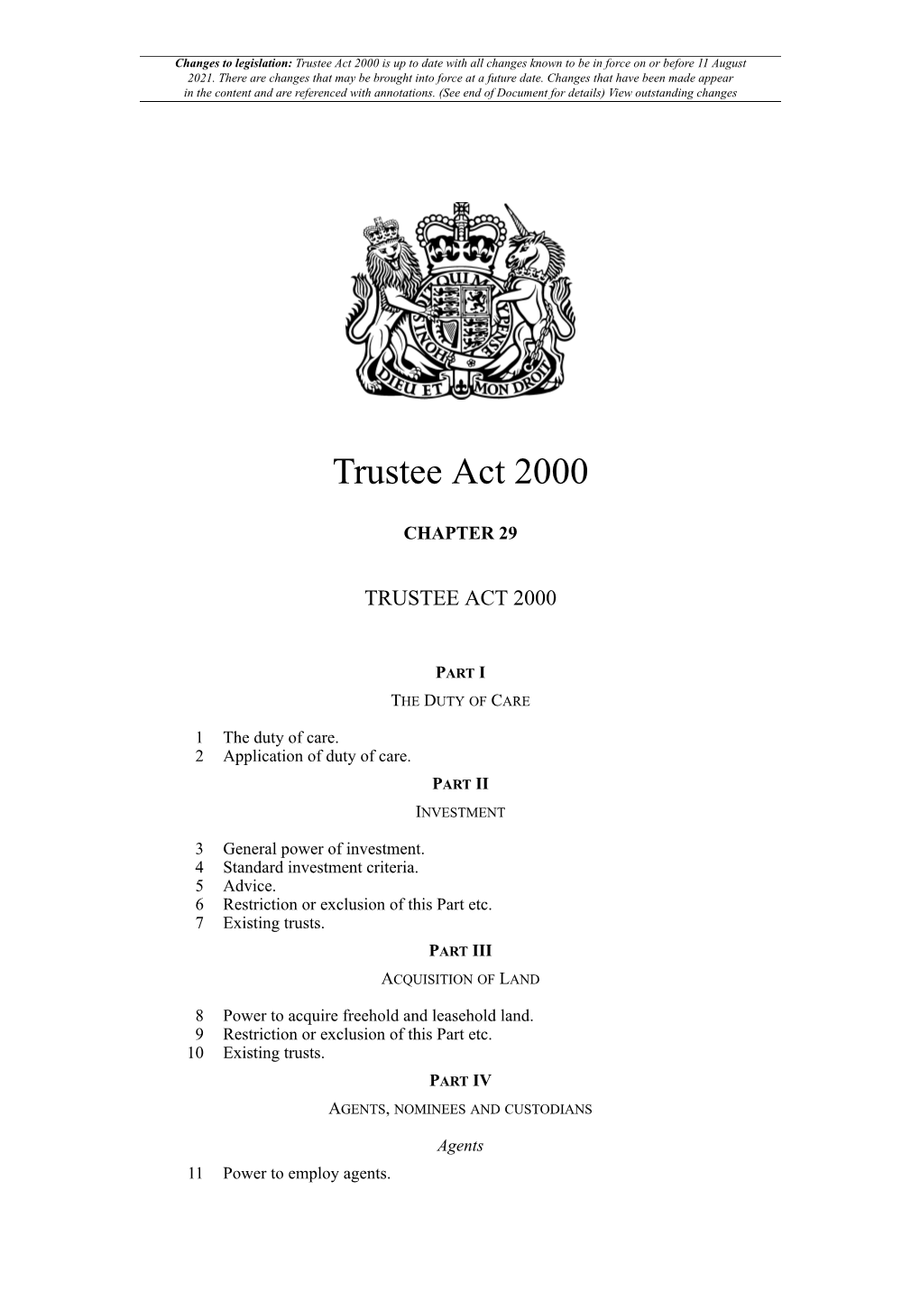 Trustee Act 2000 Is up to Date with All Changes Known to Be in Force on Or Before 11 August 2021