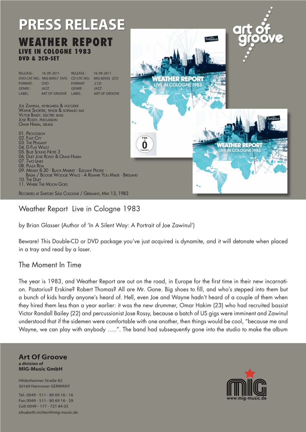 Press Release Weather Report Live in Cologne 1983 DVD & 2CD-SET