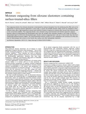 Moisture Outgassing from Siloxane Elastomers Containing Surface-Treated-Silica ﬁllers