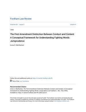 The First Amendment Distinction Between Conduct and Content: a Conceptual Framework for Understanding Fighting Words Jurisprudence