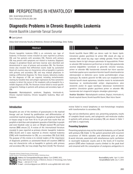 Diagnostic Problems in Chronic Basophilic Leukemia PERSPECTIVES in HEMATOLOGY