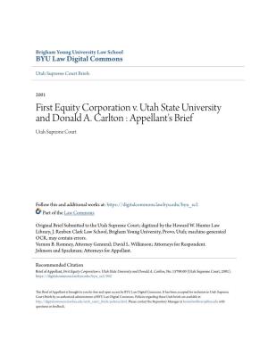 First Equity Corporation V. Utah State University and Donald A