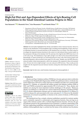 High-Fat Diet and Age-Dependent Effects of Iga-Bearing Cell Populations in the Small Intestinal Lamina Propria in Mice