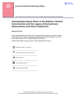 Islamophobia Never Rests in the Balkans: Muslim Communities and the Legacy of Exclusionary Nationalisms and Ethnic Expulsions