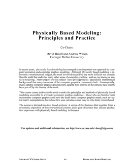 Physically Based Modeling: Principles and Practice