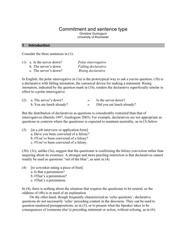 Commitment and Sentence Type Christine Gunlogson University of Rochester