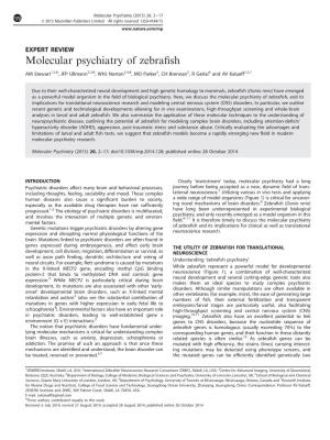 Molecular Psychiatry of Zebrafish