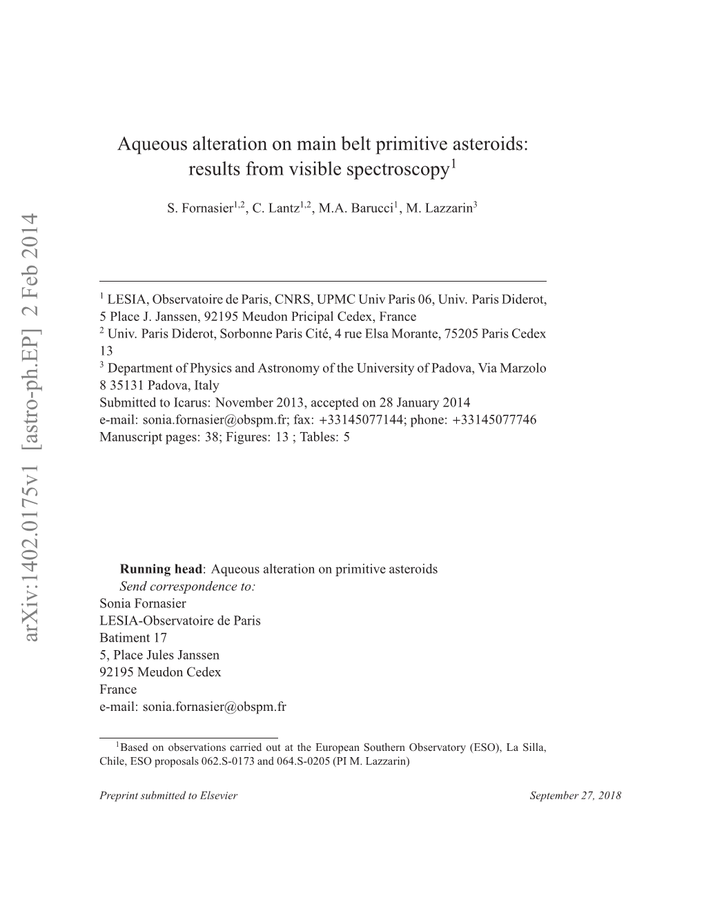 Aqueous Alteration on Main Belt Primitive Asteroids: Results from Visible Spectroscopy1