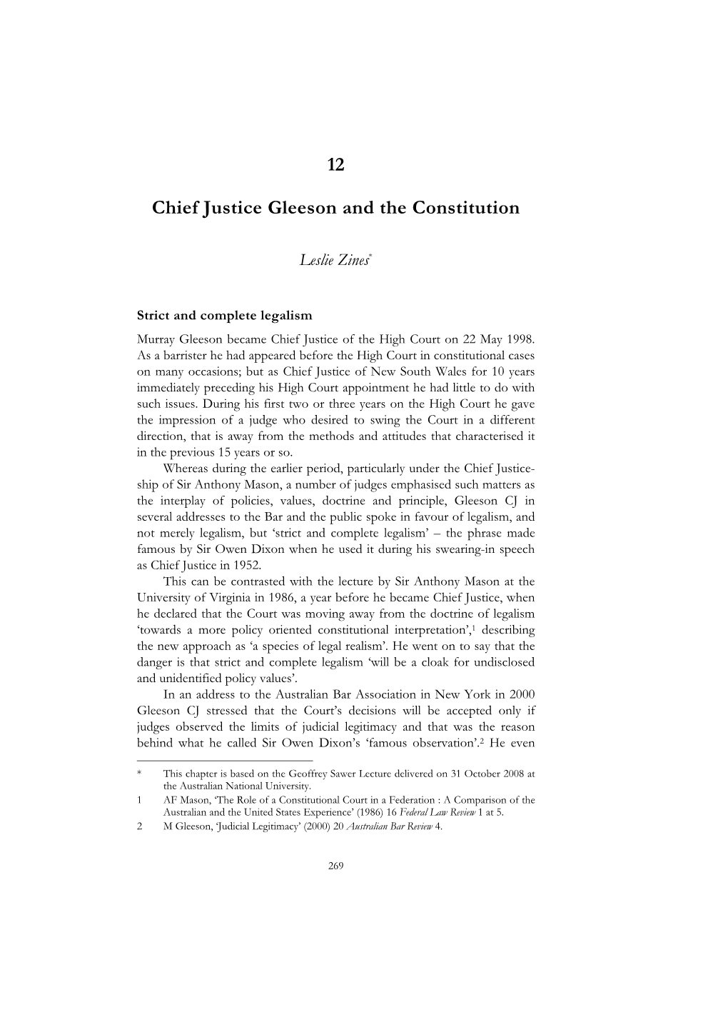 12 Chief Justice Gleeson and the Constitution