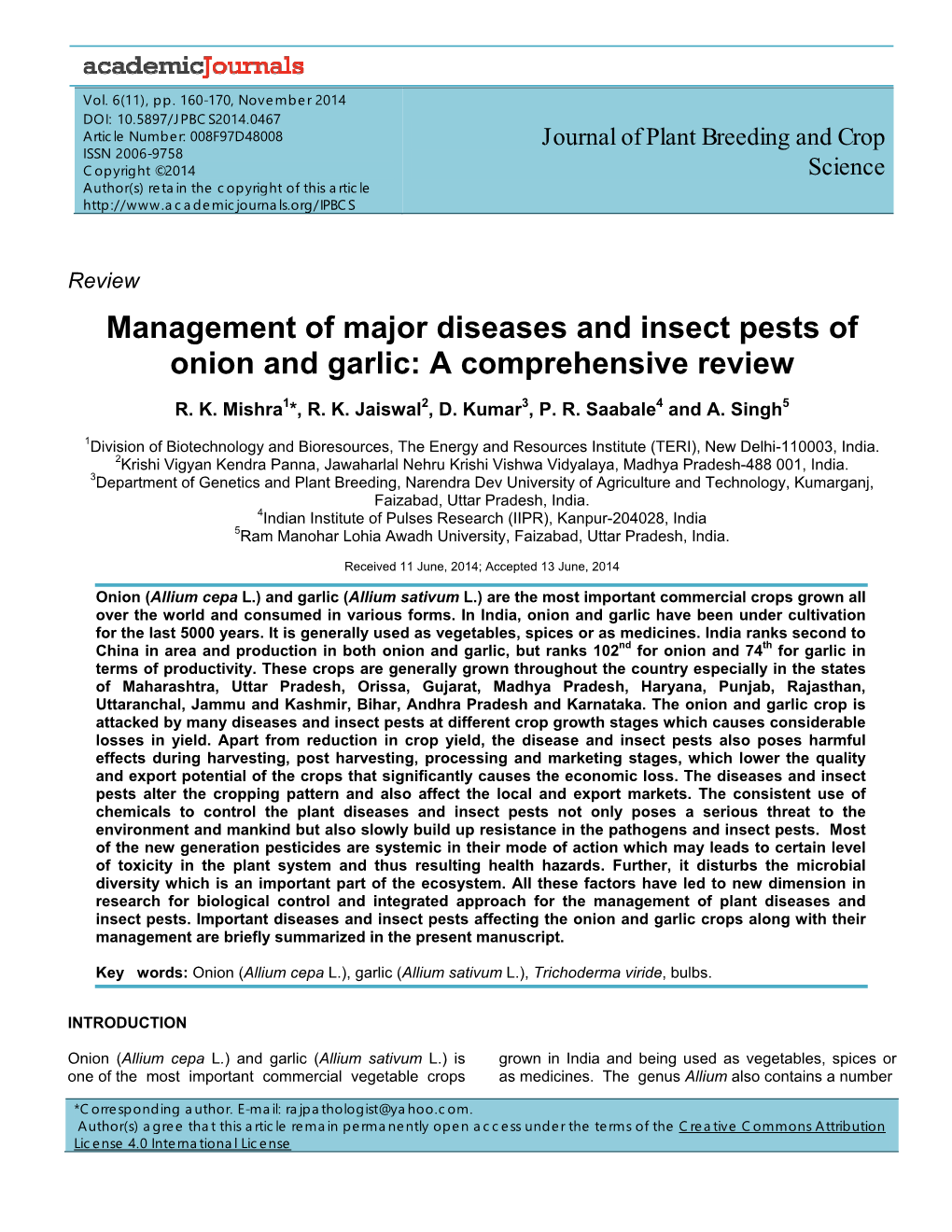 Management of Major Diseases and Insect Pests of Onion and Garlic: a Comprehensive Review