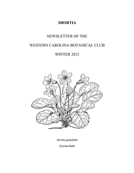 Shortia Newsletter of the Western Carolina Botanical Club Winter 2012