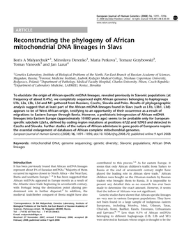 Reconstructing the Phylogeny of African Mitochondrial DNA Lineages in Slavs