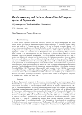 On the Taxonomy and the Host Plants of North European Species of Eupontania