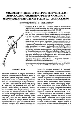 Movement Patterns of European Reed Warbler S Acrocephalus Scirpaceus and Sedge Warblers A