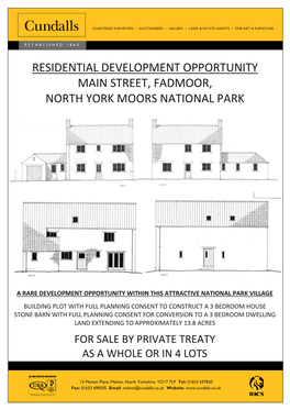 Residential Development Opportunity Main Street, Fadmoor, North York Moors National Park