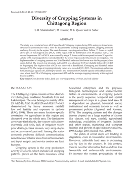 Diversity of Cropping Systems in Chittagong Region