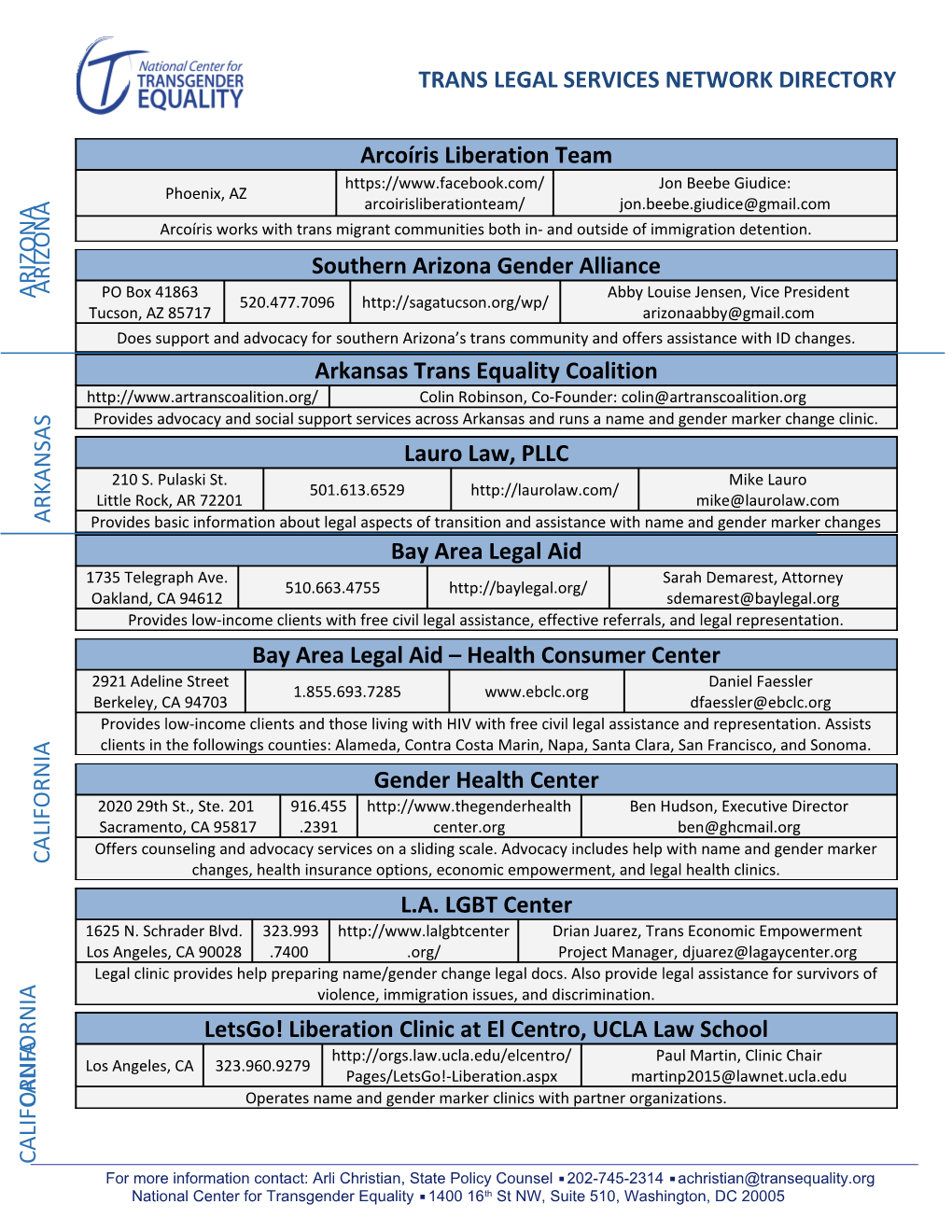 Trans Legal Services Network Directory