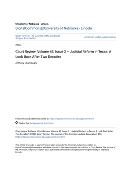 Court Review: Volume 43, Issue 2 Â•Fi Judicial Reform in Texas