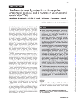 Novel Association of Hypertrophic Cardiomyopathy, Sensorineural Deafness, and a Mutation in Unconventional Myosin VI (MYO6)