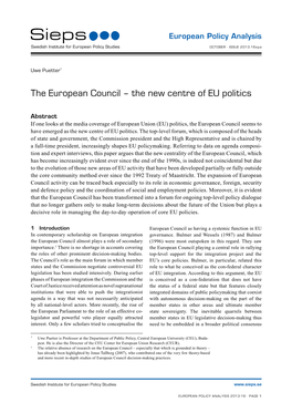 The European Council – the New Centre of EU Politics