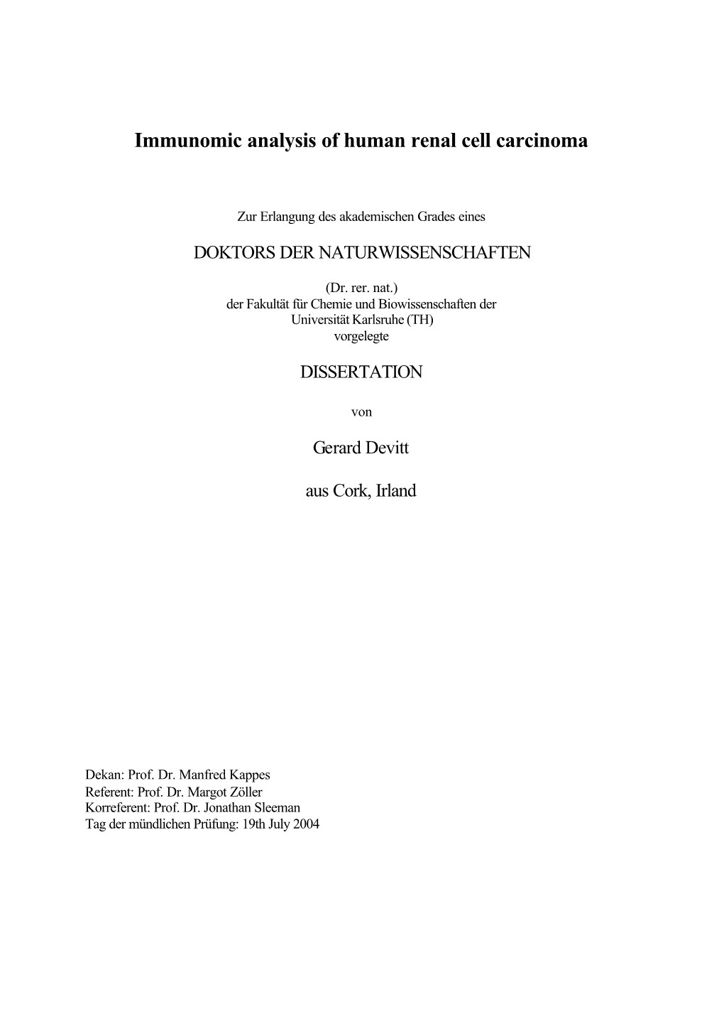 Immunomic Analysis of Human Renal Cell Carcinoma