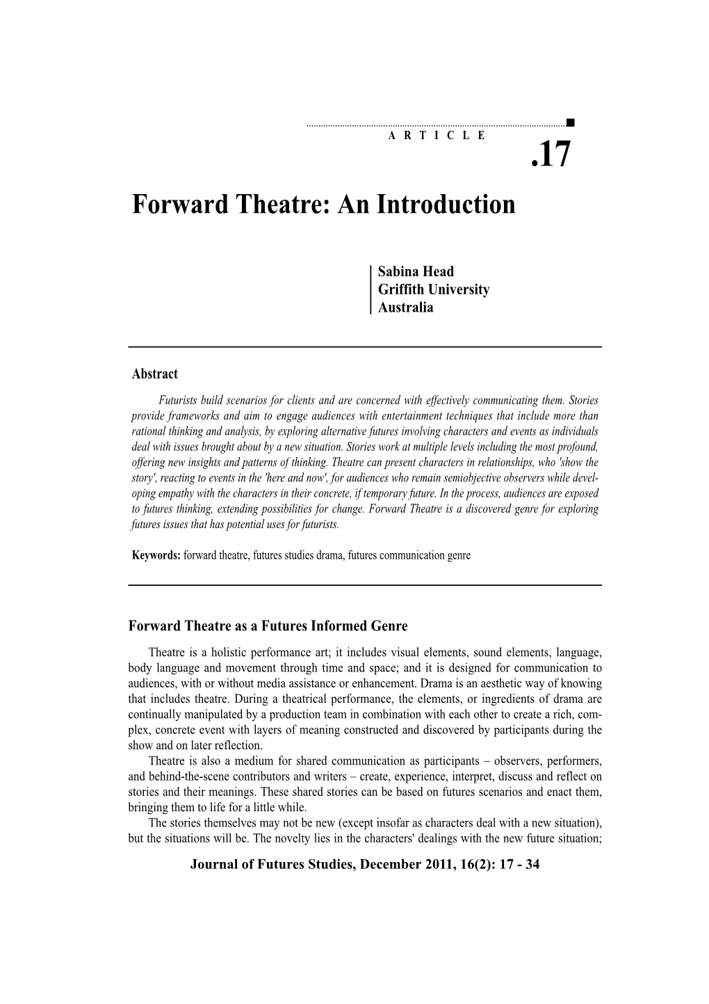 Forward Theatre: an Introduction