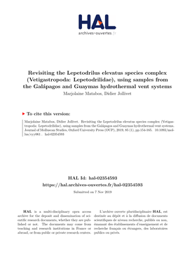 Revisiting the Lepetodrilus Elevatus Species Complex