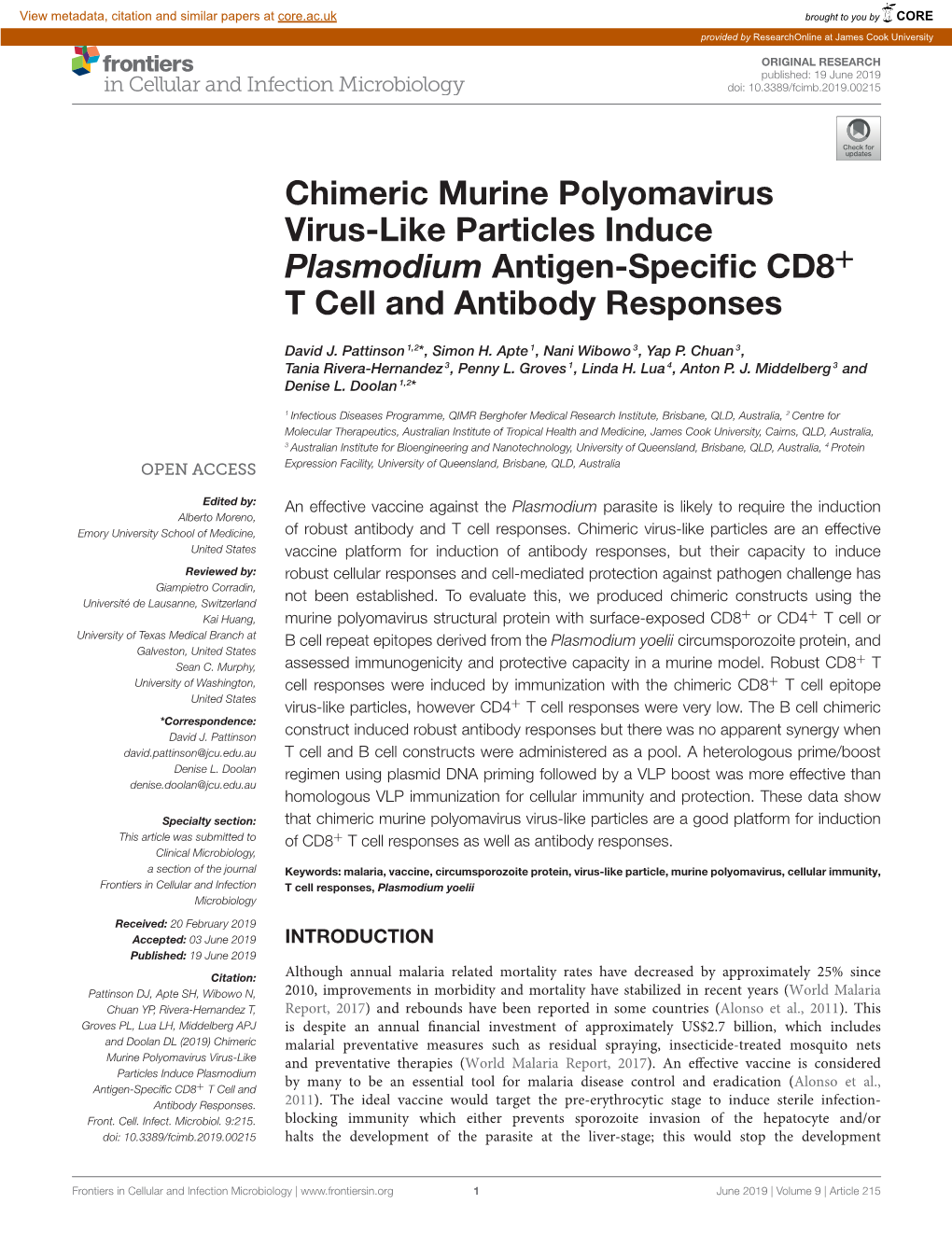 Chimeric Murine Polyomavirus Virus-Like Particles Induce Plasmodium Antigen-Speciﬁc CD8+ T Cell and Antibody Responses