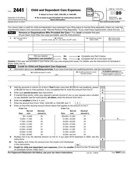 Form 2441, Child and Dependent Care Expenses