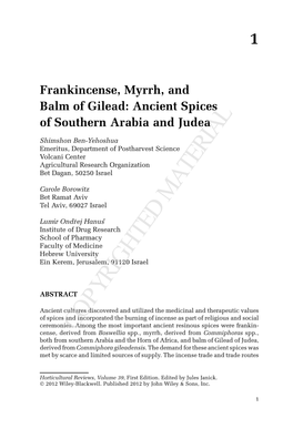 Frankincense, Myrrh, and Balm of Gilead: Ancient Spices of Southern Arabia and Judea