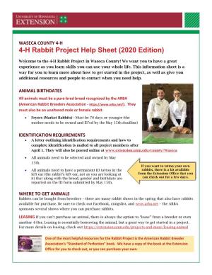 4-H Rabbit Project Help Sheet (2020 Edition)