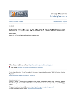Selecting Three Poems by W. Stevens: a Roundtable Discussion